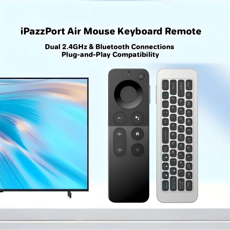 Smart Home Keyboard - IPazzPort 2.4G และบลูทูธมินิคีย์บอร์ดไร้สายเมาส์อากาศ - รีโมทแบบพกพาแบบ Plug
