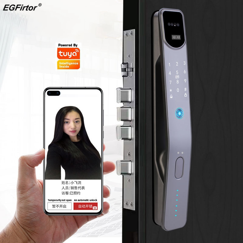 Wifi Doorbell Camera - Tuya ล็อคดิจิตอลในบ้านควบคุมรีโมทแอประบบจดจำใบหน้า3D ประตูล็อคอัจฉริยะลายนิ้วมือระบบไวไฟระบบป้องกันการโจรกรรม
