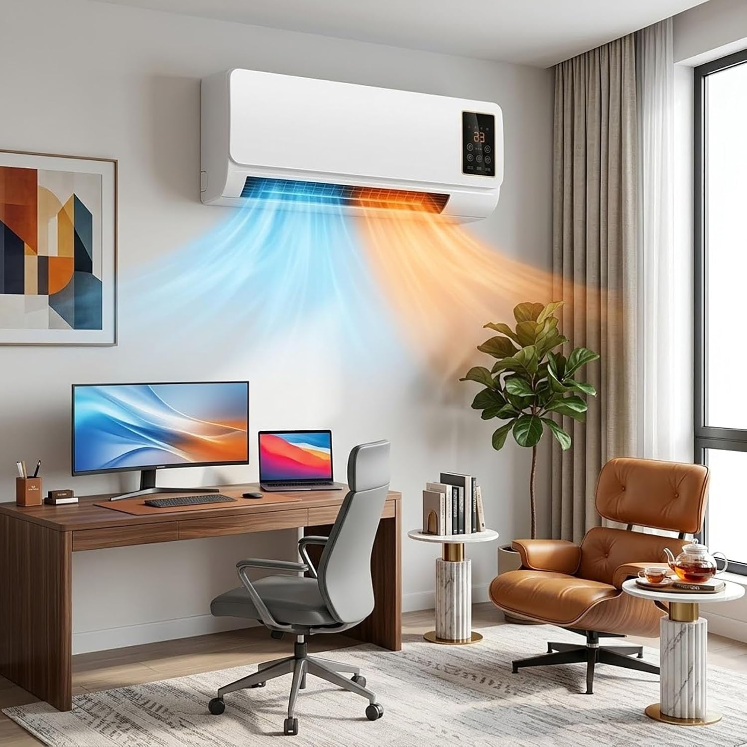 Smart Bathroom Fan - พัดลมแอร์ติดผนัง, เครื่องปรับอากาศอัจฉริยะสำหรับห้องนอน (สีขาว) | เครื่องทำความร้อนและความเย็นแบบ 2-in-1,