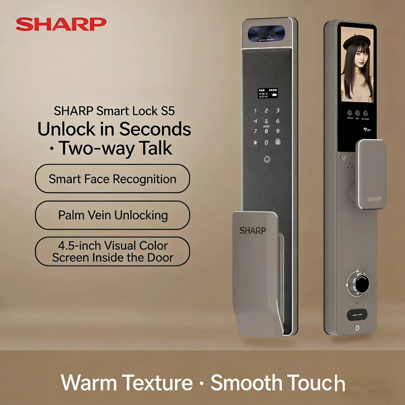 Wifi Doorbell Camera - ชาร์ป S5-FV ระบบล็อคอัจฉริยะอัตโนมัติเต็มรูปแบบ ระบบจดจำใบหน้า, ระบบจดจำเส้นเลือดฝ่ามือ, ระบบสแกนลายนิ้วมือ,