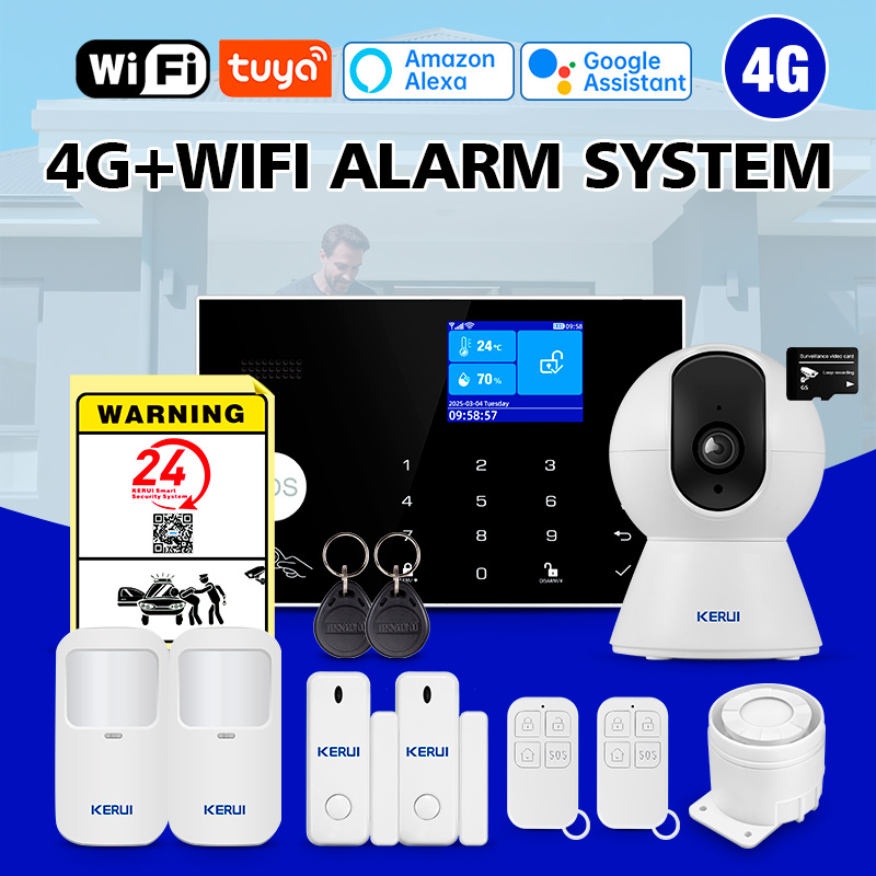 Smart Home Keyboard - ระบบเตือนภัยบ้าน KERUI WiFi+4G พร้อมจอแสดงผลอุณหภูมิ/ความชื้น G34 ระบบเตือนภัยรักษาความปลอดภัย