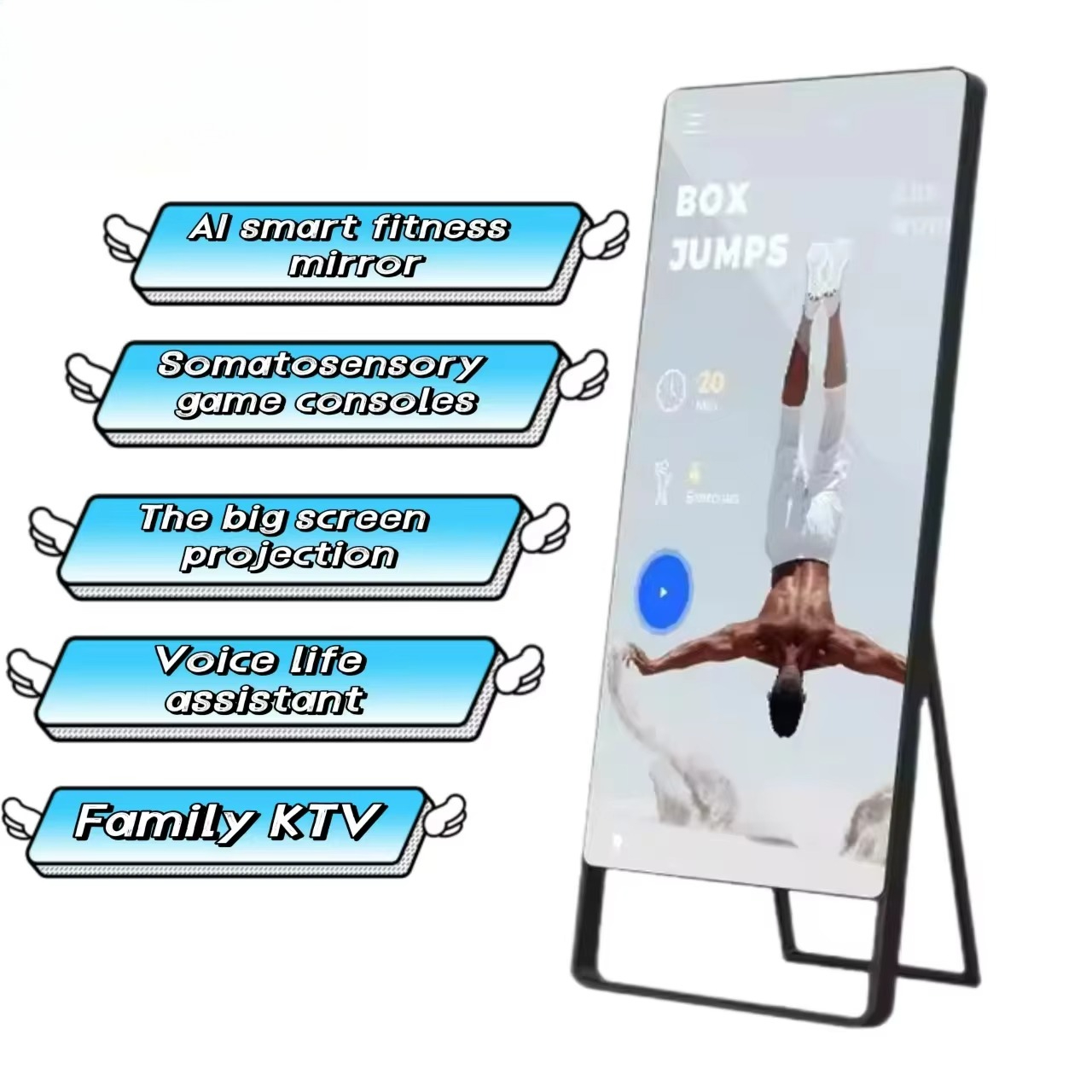 Smart Home Gym Mirror - กระจกออกกำลังกายอัจฉริยะแบบตั้งพื้นพร้อมจอ LCD ระบบ AI สำหรับฟิตเนสที่บ้าน