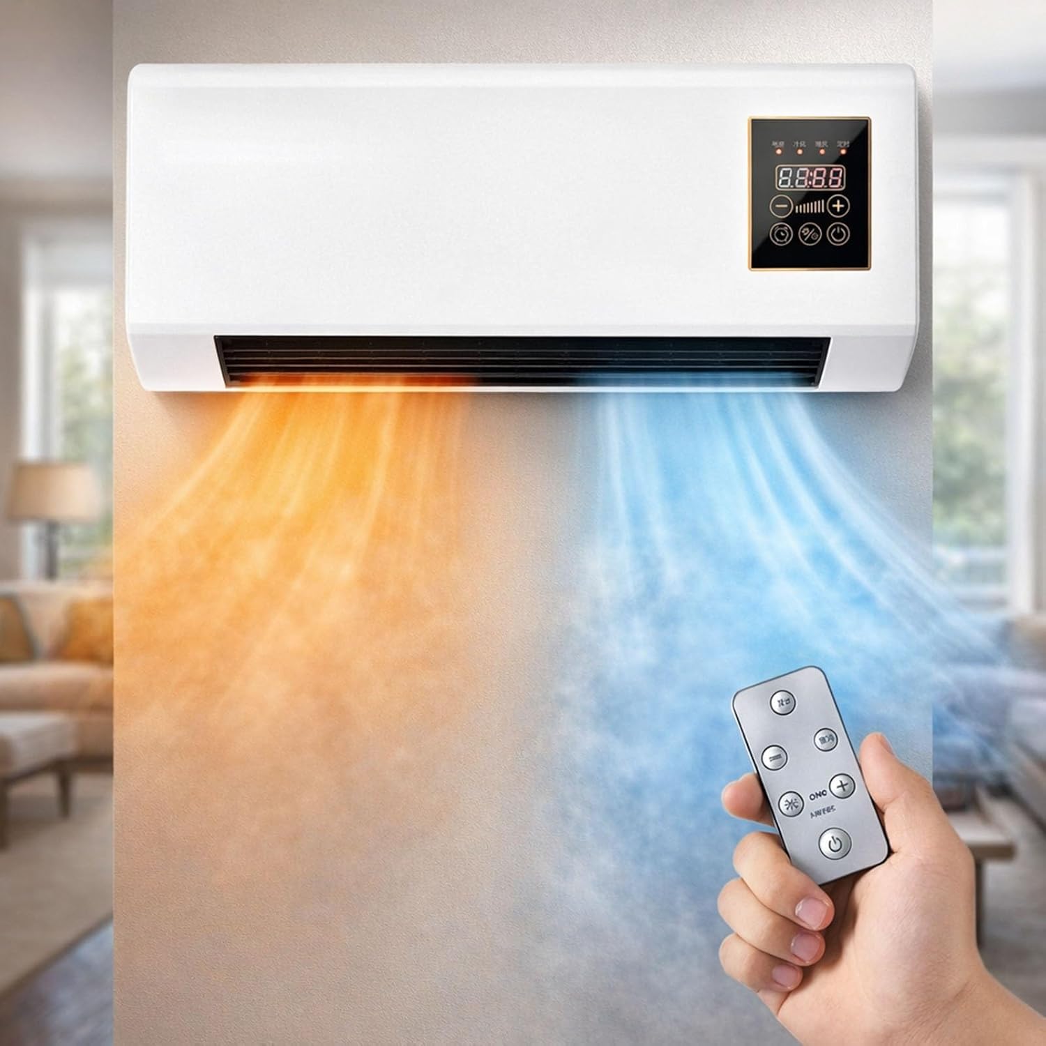 Smart Bathroom Fan - พัดลมแอร์แบบติดผนังพกพา 2 in 1 ระบบทำความร้อนและความเย็น, เครื่องปรับอากาศอัจฉริยะแบบไม่ต้องต่อท่อและเครื่องทำความร้อนแบบคอมโบพร้อมรีโมท,