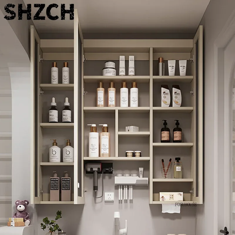 Smart Home For Living - กระจกห้องน้ำแบบหนาทันสมัยพร้อมตู้เก็บของอัจฉริยะในตัว ดีไซน์โต๊ะเครื่องแป้งไม้สุดหรู สะดวกสบายสำหรับใช้ในบ้าน