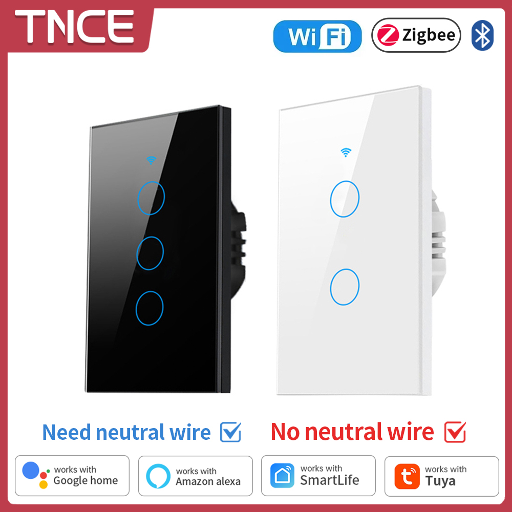 Smart Home For Living - Tnce Tuya สวิตช์ไฟอัจฉริยะ wifi/zigbee, สายกลาง/ไม่มีลวดกลางต้องมีสวิตช์สัมผัสติดผนังทำงานร่วมกับ Alexa,