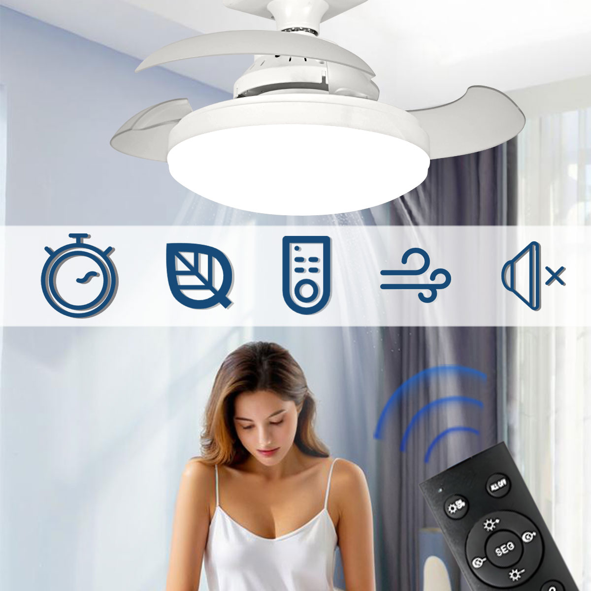 Smart Bathroom Fan - ไฟพัดลมเพดาน LED E27 ปรับความสว่างได้สามสี พร้อมรีโมทคอนโทรล ไฟพัดลมแบบซ่อน