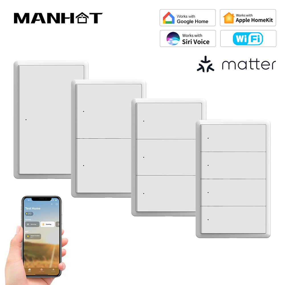 Smart Home Google Assistant - สวิตช์ไฟอัจฉริยะ MANHOT Homekit WiFi แบบไม่ต้องใช้สายนิวทรัล สวิตช์แบบกดปุ่ม