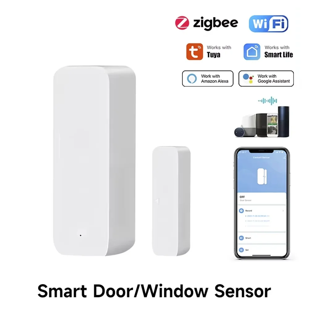 Smart Home Zigbee Gateway - Tuya Zigbee/WiFi เซ็นเซอร์ประตูหน้าต่างแม่เหล็กเปิดปิดเครื่องตรวจจับ Smart Life APP