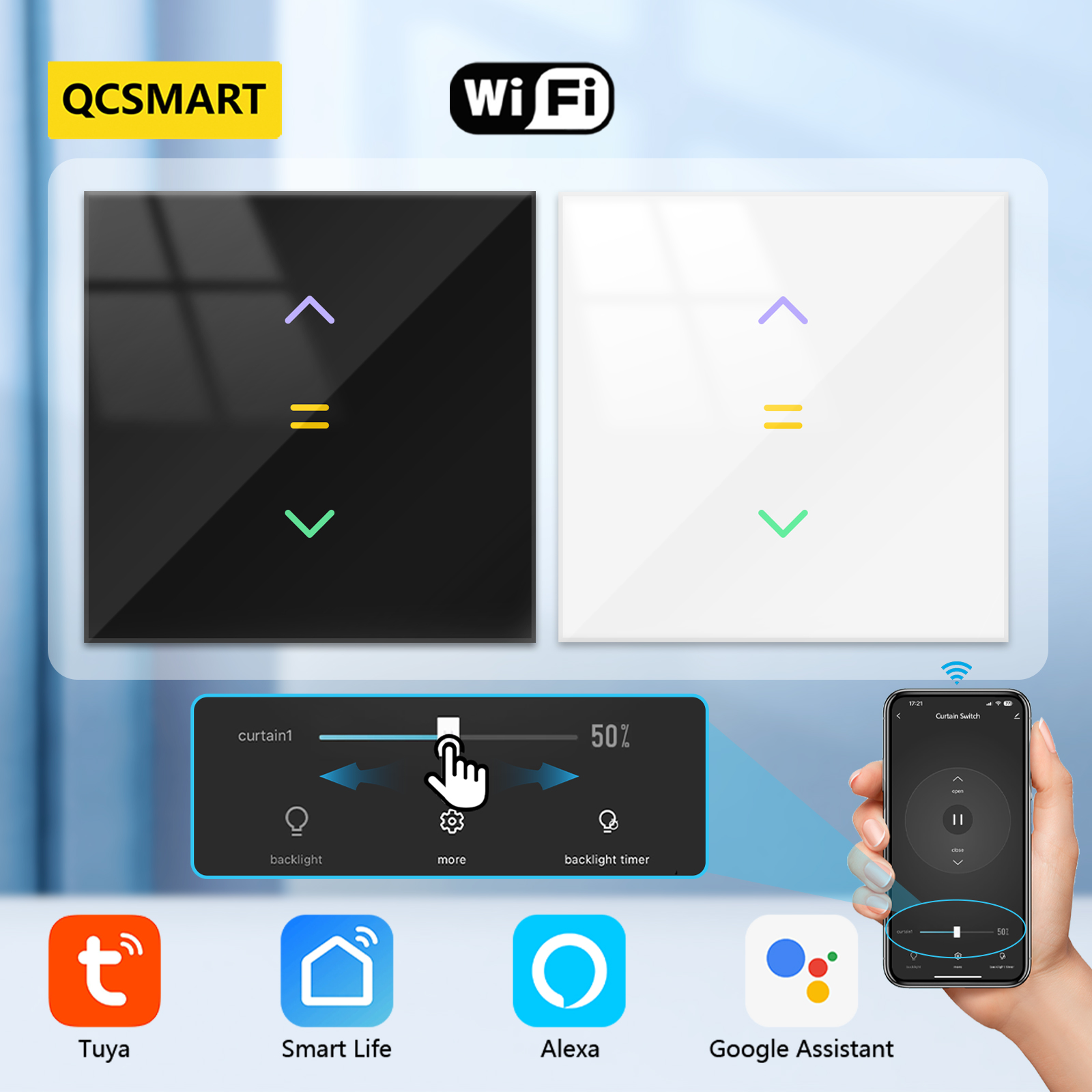 Smart Home Windows App - Qcsmart Tuya ม่านแอปสมาร์ทไลฟ์, ม่านปรับแสงหลังสวิตช์หน้าต่างมอเตอร์เปอร์เซ็นต์เสียงรีโมทคอนโทรล Google Home