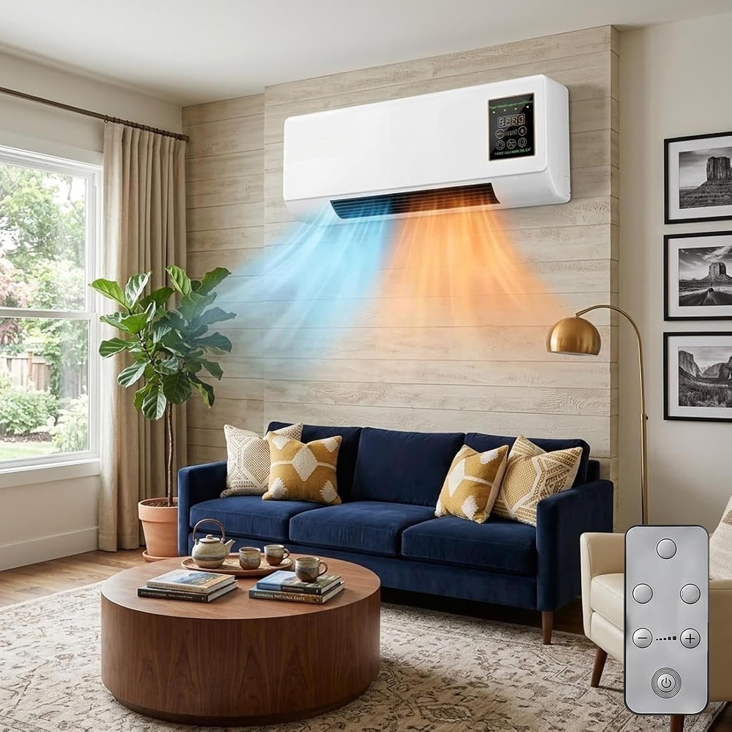 Smart Bathroom Fan - พัดลมแอร์ติดผนังแบบเงียบ, เครื่องทำความร้อนและความเย็นแบบพกพา 2-in-1, เครื่องปรับอากาศขนาดเล็กอัจฉริยะ 1800W พร้อมรีโมทคอนโทรลและตั้งเวลาสำหรับห้องนั่งเล่นหรือห้องใต้ดินในบ้าน