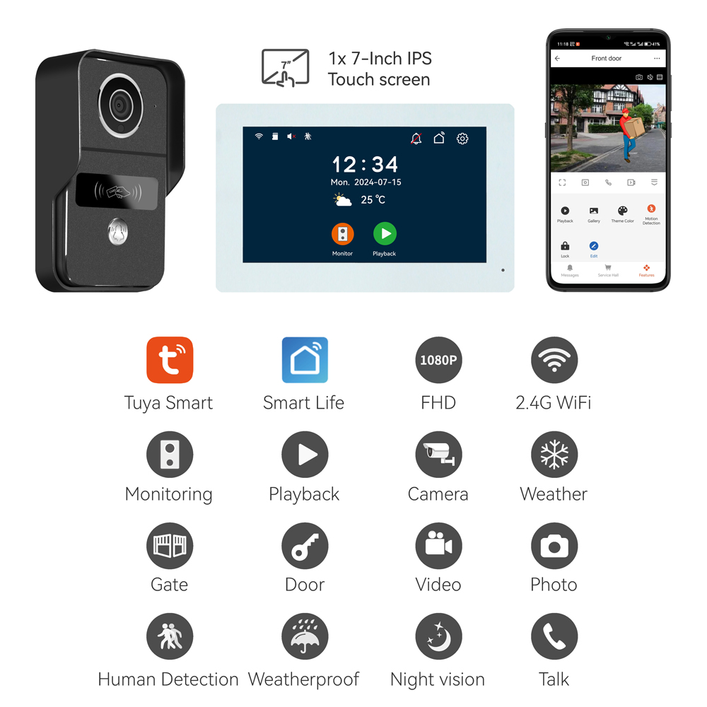 7 นิ้วหน้าจอ IPS 2MP Tuya APP  - Wifi Doorbell Camera บทวิจารณ์และราคา