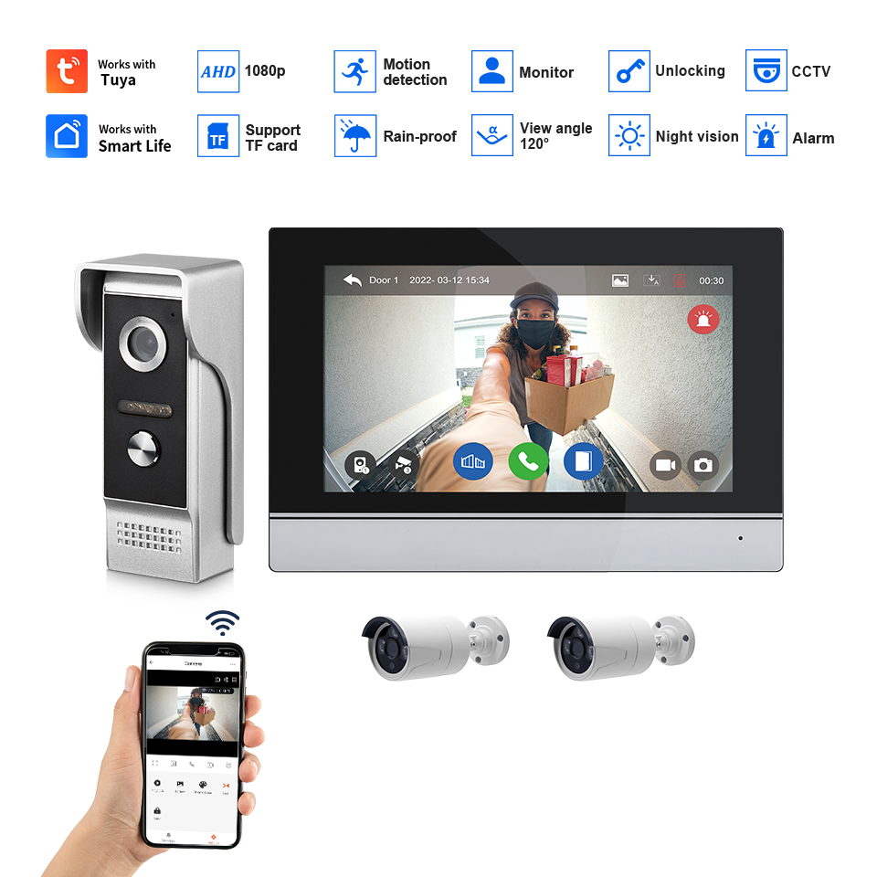 หน้าจอ IPS 7 นิ้ว กล้อง 2MP  ค - Wifi Doorbell Camera บทวิจารณ์และราคา